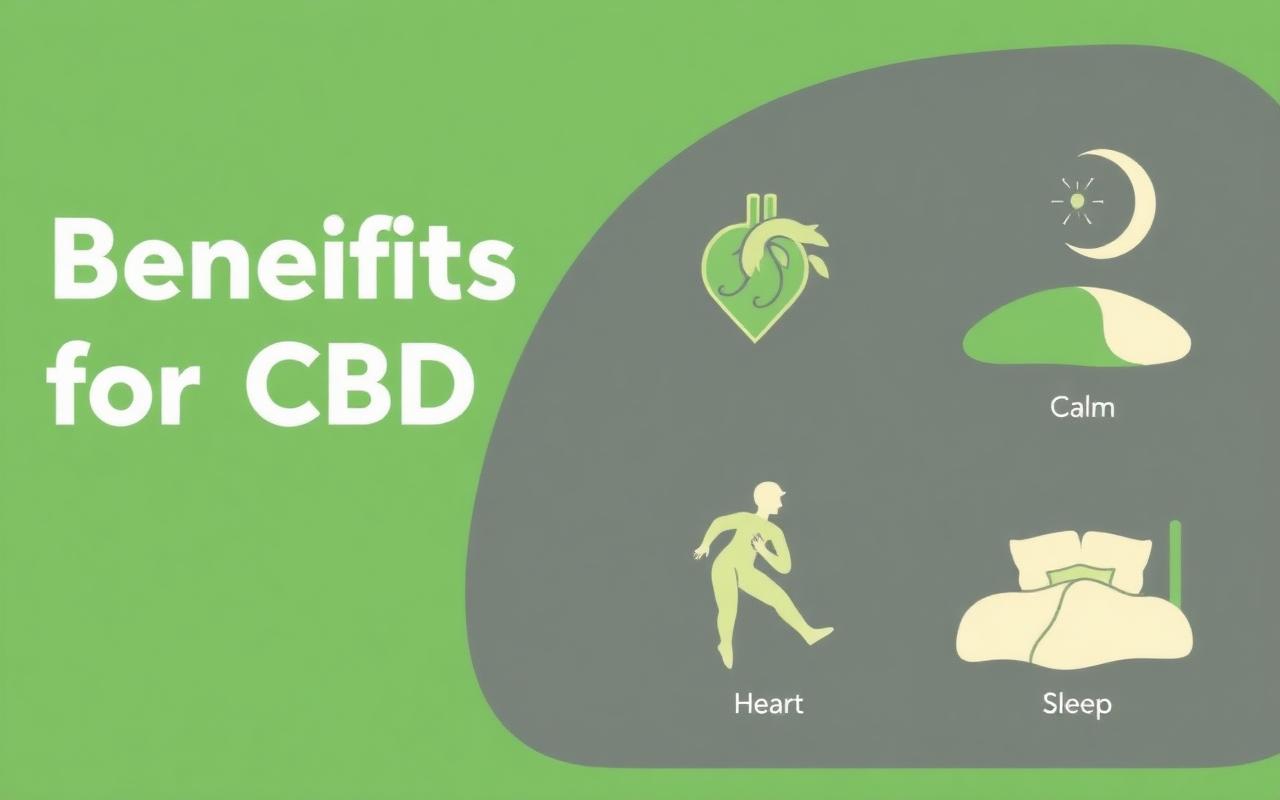 Illustrated benefits of CBD: calm, heart, sleep, mobility